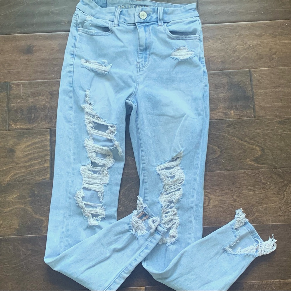 American Eagle Next Level Stretch Curvy Hi Rise Jegging Distressed Jeans Size 2